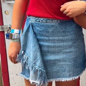 Zara Blue Frayed Denim Mini Skirt